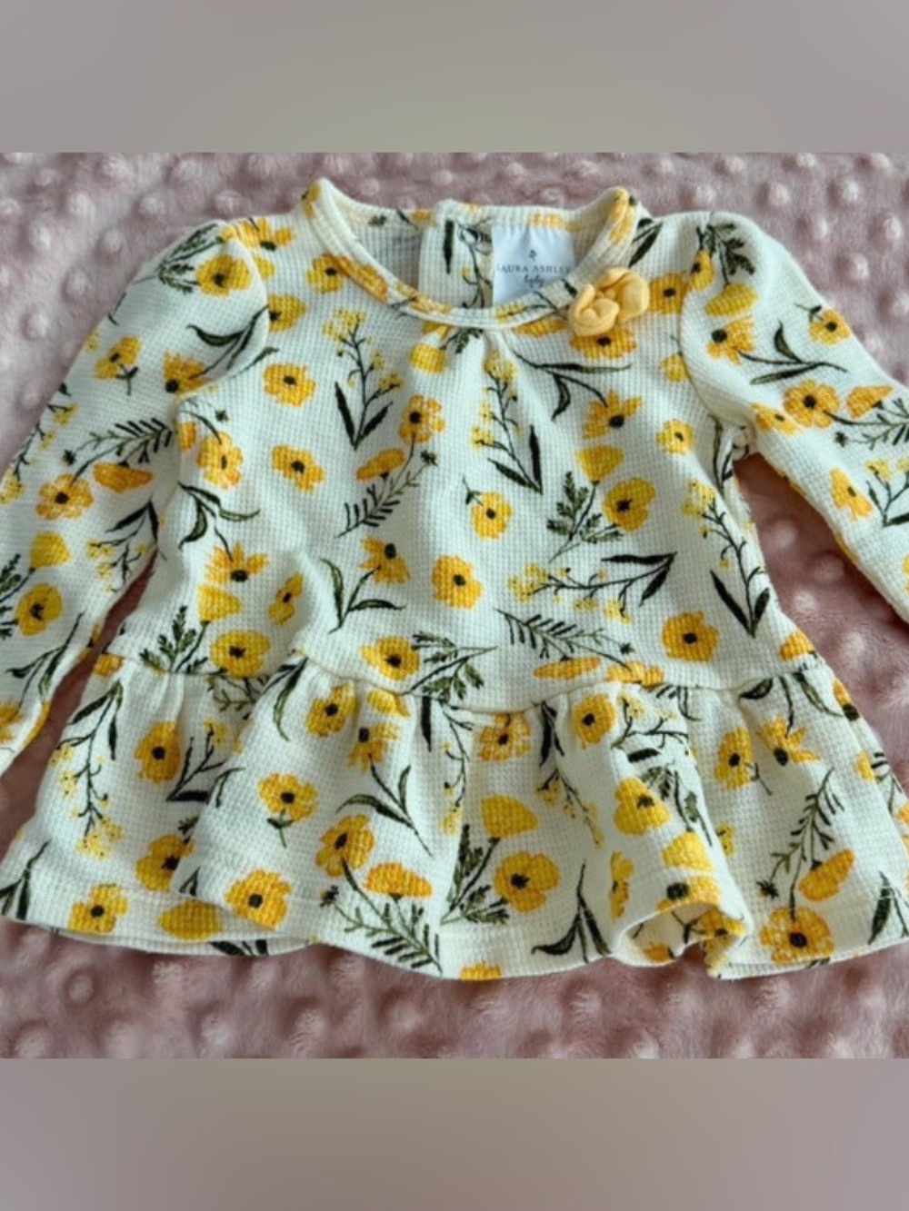 Laura Ashley Yellow Floral Peplum Long-Sleeve Top